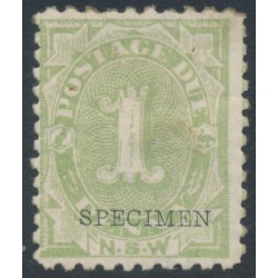 AUSTRALIA / NSW - 1894 1d green Postage Due, perf. 10:11, o/p SPECIMEN, MH – SG # D2es AUSTRALIA / NSW - 1894 1d green Postage Due, perf. 10:11, o/p SPECIMEN, MH – SG # D2es