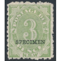 AUSTRALIA / NSW - 1892 3d green Postage Due, o/p SPECIMEN, MH – SG # D4s AUSTRALIA / NSW - 1892 3d green Postage Due, o/p SPECIMEN, MH – SG # D4s