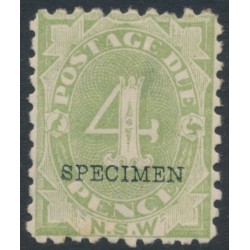 AUSTRALIA / NSW - 1892 4d green Postage Due, o/p SPECIMEN, MH – SG # D5s AUSTRALIA / NSW - 1892 4d green Postage Due, o/p SPECIMEN, MH – SG # D5s