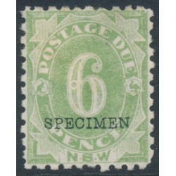 AUSTRALIA / NSW - 1892 6d green Postage Due, o/p SPECIMEN, MH – SG # D6s AUSTRALIA / NSW - 1892 6d green Postage Due, o/p SPECIMEN, MH – SG # D6s