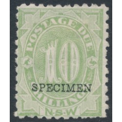 AUSTRALIA / NSW - 1892 10/- green Postage Due, o/p SPECIMEN, MH – SG # D9s AUSTRALIA / NSW - 1892 10/- green Postage Due, o/p SPECIMEN, MH – SG # D9s