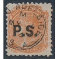 AUSTRALIA / SA - 1872 2d orange-red QV, overprinted P.S., used – SG # DO442a AUSTRALIA / SA - 1872 2d orange-red QV, overprinted P.S., used – SG # DO442a