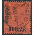 HONG KONG - 1891 1DOLLAR on 96c purple/red QV, Canton cancel – SG # 50 / Z174