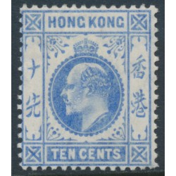 HONG KONG - 1907 10c bright ultramarine KEVII, multi crown CA watermark, MH – SG # 95