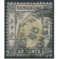 HONG KONG - 1903 30c dull green/black KEVII, crown CA watermark, used – SG # 70