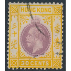 HONG KONG - 1912 30c purple/orange KGV, multi crown CA watermark, used – SG # 110a
