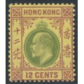 HONG KONG - 1906 12c green/purple on yellow KEVII, multi crown CA watermark, MH – SG # 82