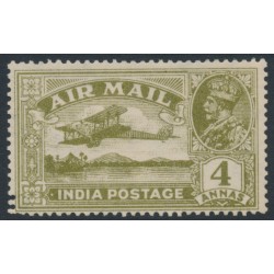 INDIA - 1929 4a olive-green Airmail, double perfs, MH – SG # 222