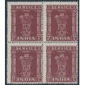 INDIA - 1971 10R brown-lake Official, sideways watermark, block of 4, MNH – SG # O189a