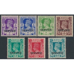BURMA - 1939 3p to 4a KGVI portrait set of 7, o/p SERVICE, MH – SG # O15-O22