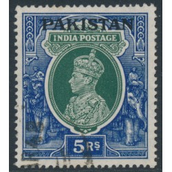 PAKISTAN - 1947 5R green/blue Indian KGVI, o/p PAKISTAN, used – SG # 16
