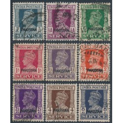 PAKISTAN - 1947 3p to 8a Indian KGVI set of 9, o/p SERVICE, used – SG # O1-O9