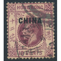 HONG KONG - 1917 12c purple on yellow KGV, o/p CHINA, used – SG # 7