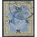 INDIA - 1909 15Rp blue/olive KEVII, overprinted On H.M.S., used – SG # O71