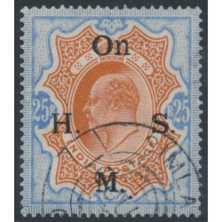 INDIA - 1909 25Rp orange/blue KEVII, overprinted On H.M.S., used – SG # O72