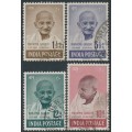 INDIA - 1948 1½a to 10Rp Mahatma Gandhi set of 4, used – SG # 305-308