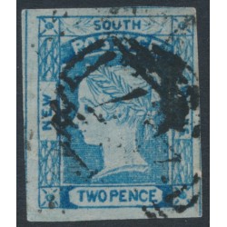 AUSTRALIA / NSW - 1855 2d blue Laureates, imperf., no watermark, plate III, used – SG # 63
