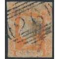 AUSTRALIA / NSW - 1854 1d red-orange Diadem, imperforate, '1' watermark, used – SG # 82