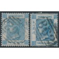 HONG KONG - 1865 12c pale & deep blue QV, crown CC watermark, used – SG # 12a+12b