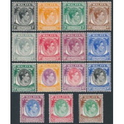 SINGAPORE - 1948 1c to $5 KGVI definitives set of 15, perf. 14, MH – SG # 1-15