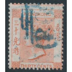 HONG KONG - 1863 30c orange-vermilion QV, crown CC watermark, used – SG # 15a