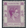 HONG KONG - 1938 50c purple KGVI definitive, perf. 14:14, MH – SG # 153
