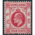 HONG KONG - 1907 4c carmine-red KEVII, multi crown CA watermark, MH – SG # 93