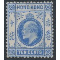 HONG KONG - 1907 10c ultramarine KEVII, multi crown CA watermark, MH – SG # 95