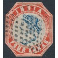 INDIA - 1854 4a blue/red QV, head = die II, frame = die I, used – SG # 19