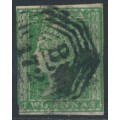INDIA - 1854 2a green QV, imperforate, B172 cancel (= Singapore) – SG # 31/Z64