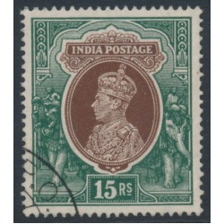 INDIA - 1937 15R brown/green KGVI, multi star watermark, used – SG # 263