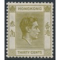 HONG KONG - 1938 30c yellow-olive KGVI definitive, perf. 14:14, MH – SG # 151