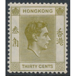 HONG KONG - 1938 30c yellow-olive KGVI definitive, perf. 14:14, MH – SG # 151