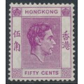 HONG KONG - 1938 50c purple KGVI definitive, perf. 14:14, MH – SG # 153