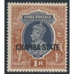 INDIA / CHAMBA - 1938 1Rp grey/red-brown KGVI, o/p CHAMBA STATE, MH – SG # 94