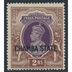 INDIA / CHAMBA - 1938 2Rp purple/brown KGVI, o/p CHAMBA STATE, MH – SG # 95