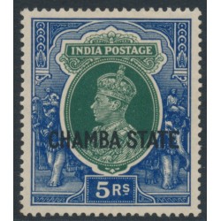 INDIA / CHAMBA - 1938 5Rp green/blue KGVI, o/p CHAMBA STATE, MH – SG # 96