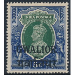 INDIA / GWALIOR - 1948 5Rp green/blue KGVI, o/p GWALIOR, MH – SG # 114