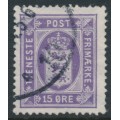 DENMARK - 1919 15øre violet Official (Tjenstemærke) with crosses watermark, used – Facit # TJ23 DENMARK - 1919 15øre violet Official (Tjenstemærke) with crosses watermark, used – Facit # TJ23