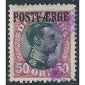 DENMARK - 1920 50øre black/burgundy King Christian X with POSTFÆRGE overprint, used – Facit # PF5 DENMARK - 1920 50øre black/burgundy King Christian X with POSTFÆRGE overprint, used – Facit # PF5