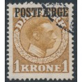 DENMARK - 1919 1Kr brown King Christian X, POSTFÆRGE overprint, used – Facit # PF10 DENMARK - 1919 1Kr brown King Christian X, POSTFÆRGE overprint, used – Facit # PF10