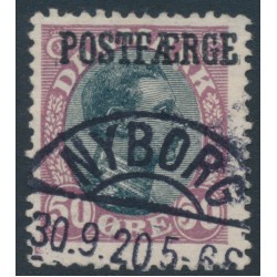 DENMARK - 1920 50øre black/burgundy King Christian X with POSTFÆRGE overprint, used – Facit # PF5