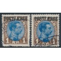 DENMARK - 1924 1Kr brown/blue King, types I & II, POSTFÆRGE o/p, used – Facit # PF7a+b DENMARK - 1924 1Kr brown/blue King, types I & II, POSTFÆRGE o/p, used – Facit # PF7a+b