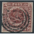 DENMARK - 1852 4 RBS red-brown Crown, imperforate, Thiele I printing, used – Facit # 2II