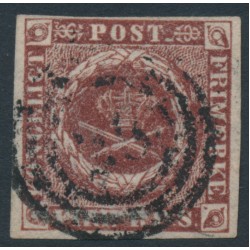 DENMARK - 1852 4 RBS red-brown Crown, imperforate, Thiele I printing, used – Facit # 2II