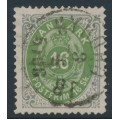 DENMARK - 1871 16Sk emerald-green/grey Numeral, perf. 14:13½, used – Facit # 24a