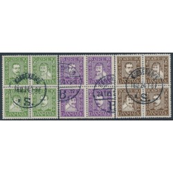 DENMARK - 1924 Post Office Anniversary set in blocks of 4, used – Facit # 201-212