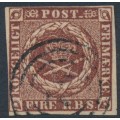 DENMARK - 1852 4 RBS red-brown Crown, imperforate, Thiele I printing, used – Facit # 2II