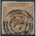 DENMARK - 1854 4RBS grey-brown Crown, imperforate, Thiele III printing, used – Facit # 2IVc