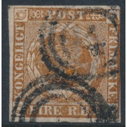 DENMARK - 1854 4RBS grey-brown Crown, imperforate, Thiele III printing, used – Facit # 2IVc